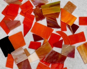 Orange Mixed Stained Glass pieces for Mosaic or Art Craft - 8 oz