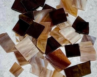 Brown Mixed Stained Glass pieces for Mosaic or Art Craft - 8 oz