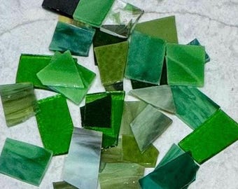 Green Mixed Stained Glass pieces for Mosaic or Art Craft - 8 oz