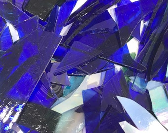 Blue Mixed Stained Glass pieces for Mosaic or Art Craft - 8 oz