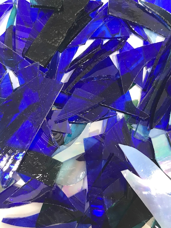 Blue Mixed Stained Glass pieces for Mosaic or Art Craft - 8 oz