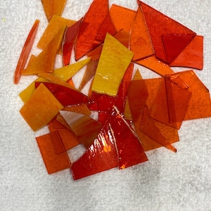 Orange Mixed Stained Glass pieces for Mosaic or Art Craft - 8 oz