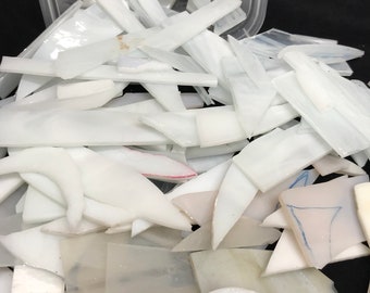 White Mixed Stained Glass pieces for Mosaic or Art Craft - 8 oz