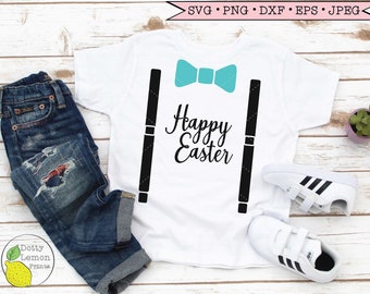 Easter SVG, Happy Easter svg  Kids Boys Easter svg Suspenders Bow Tie svg Bunny svg Files for Cricut Downloads Silhouette Clip Art