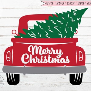 Christmas Truck svg, Red Truck Farmhouse Christmas Tree svg Merry Christmas Holiday svg files for Cricut Downloads Silhouette Sublimation