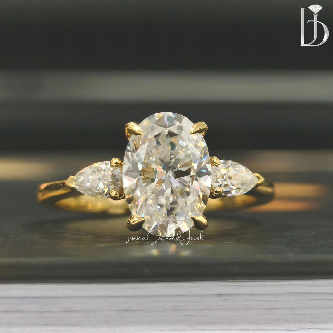 14K Solid Gold Oval Moissanite Engagement Ring, Dainty Solitaire ...
