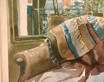 Annie Williams  Late Summer Window  水彩画 A Beautiful Vintage Signed Watercolour Print Titled Late