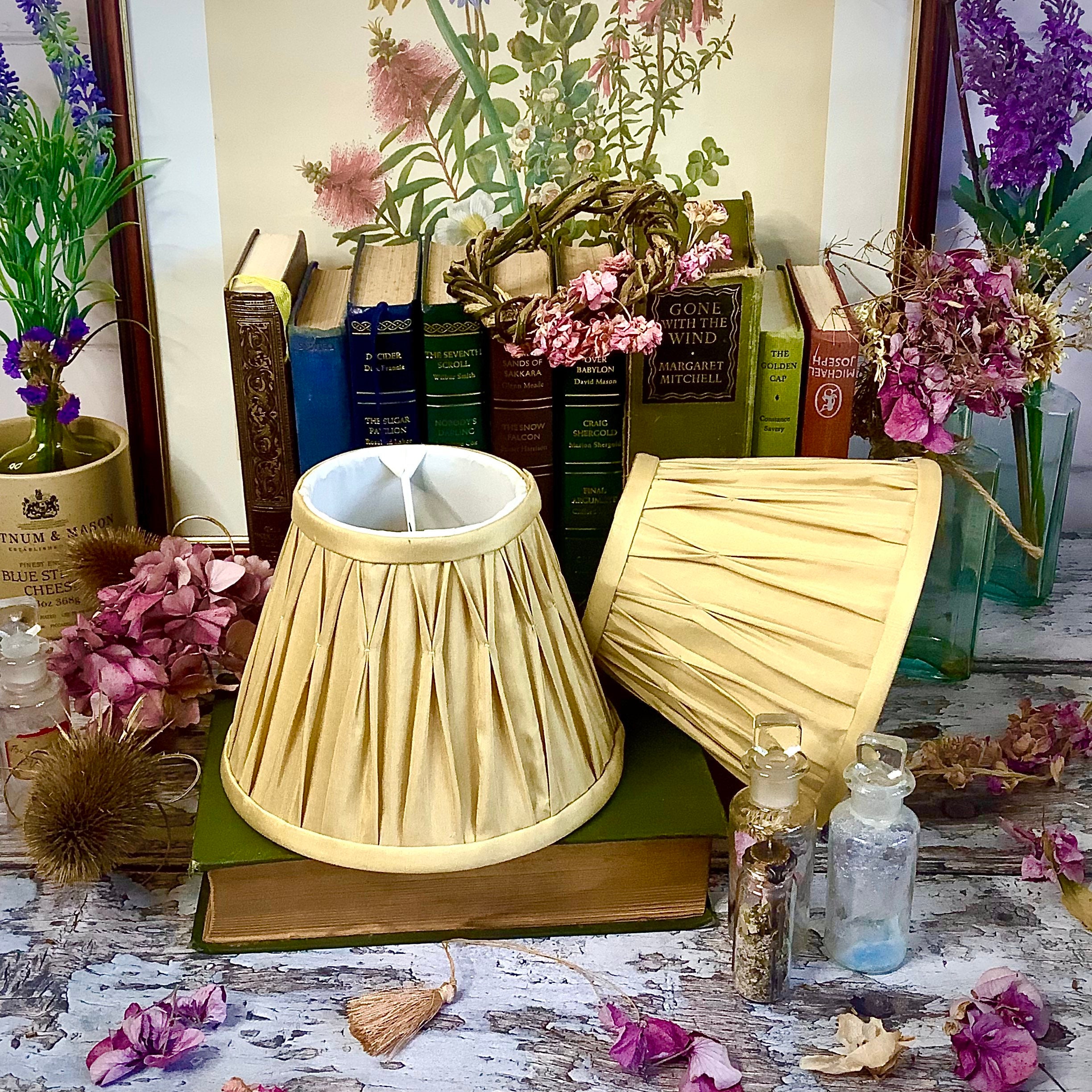 Set of Two Vintage Laura Ashley Fenn Lampshades in Pale Gold Silk