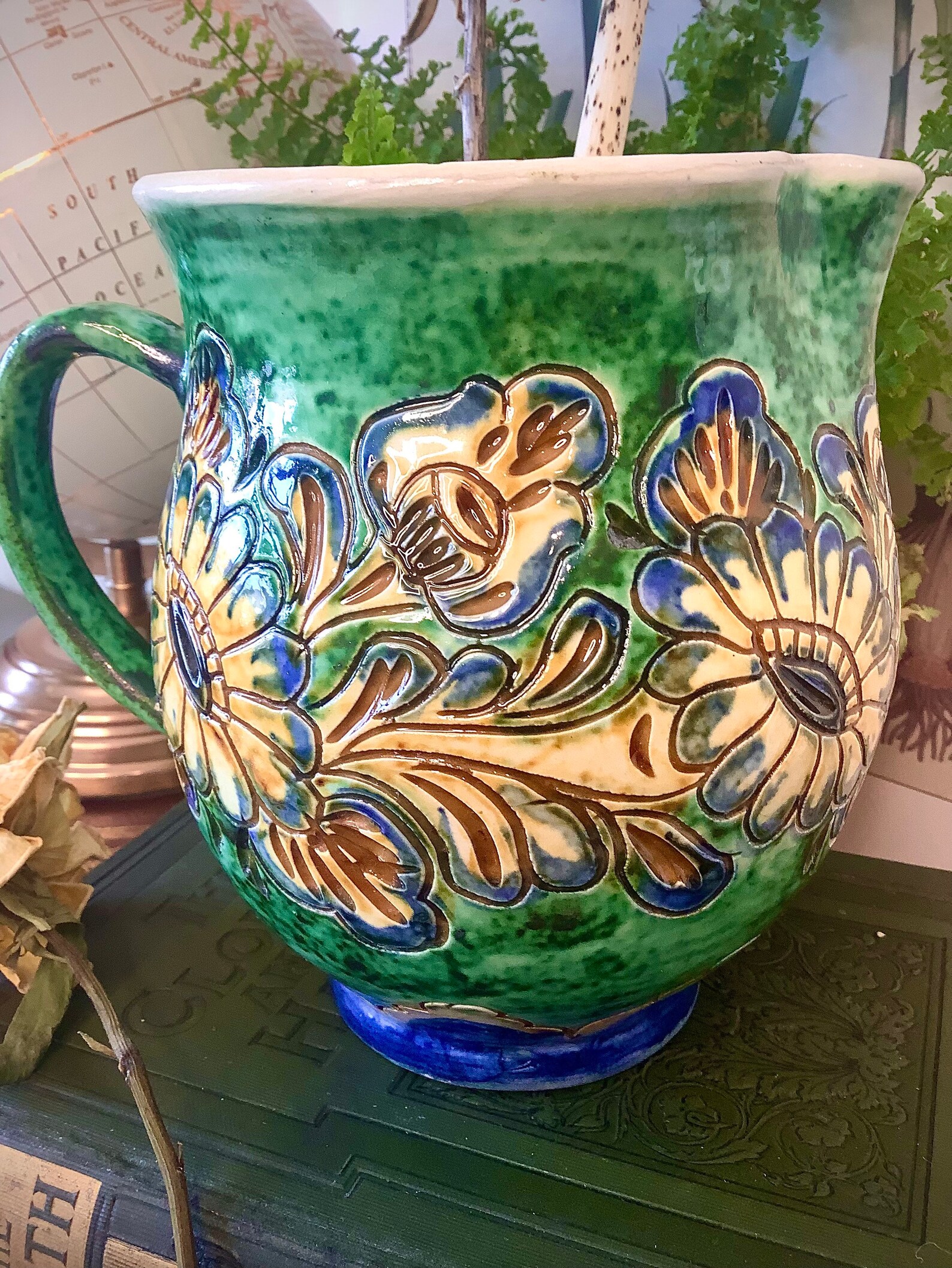 Bohemian Mid Century Art Pottery Jug with Hand Scratched and Etsy