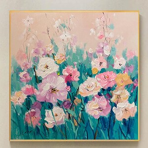 Textured Floral Acrylic Painting, 3D Abstract Wall Art
