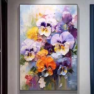 Pintura acrílica 3DTexture sobre tela, pintura abstrata, arte de parede grande de flor roxa, pintura de parede emoldurada, decoração de feriado, pintura Xingmai, presentes