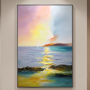 Original art,abstract Painting on canvas, acrylic painting for home decor personalized gifts,framed painting,pink Ocean wall art, wall decor