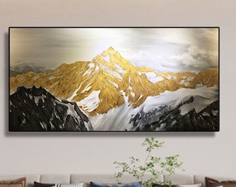 Luxury Gold Mountain Painting,extured Abstract Landscape Wall Art,Modern Gold Canvas Artwork