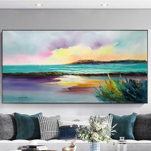 Original green Abstract painting on canvas wall art decor for living room wall decor hallway home decor 3Dtexture acrylic sea landscape art