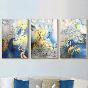 Gold Abstract Painting Set, Handmade Acrylic Canvas Wall Art wall decor home office