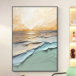 Original ocean wall art,large abstract 3D Painting on canvas,acrylic painting,framed wall decor 3D textured Ocean painting,personalized gift