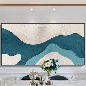 Grande dipinto astratto su tela dipinto murale acrilico per soggiorno incorniciato dipinto Xingmai blu beige arte murale trama 3D opera d&#39;arte dell&#39;oceano
