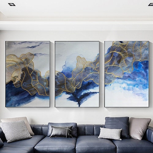 3 Pieces Gold Leaf Abstract Painting on Canvas Framed Wall - Etsy