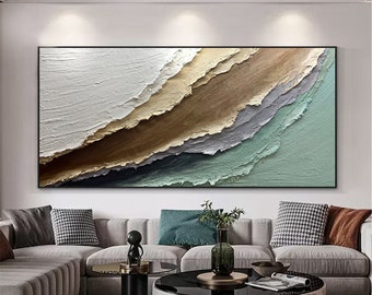 Abstract painting on Canvas acrylic painting framed Wall Art xingmai Painting brown green 3DTexture Ocean Painting Earth Tone Waves wall art