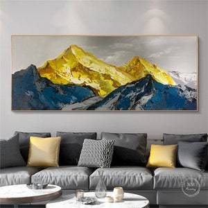 Gold Acrylic Mountains Abstract Painting Canvas Wall Art - Etsy