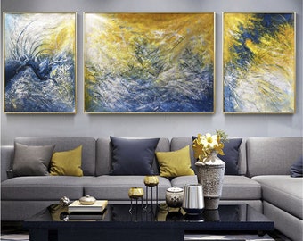 3 piece canvas piece abstract art painting on canvas wall pictures for living room home decor gold blue acrylic textured original quadros decoration etsy 3 piece canvas piece abstract art painting on canvas wall pictures for living room home decor gold blue acrylic textured original quadros decoration etsy
