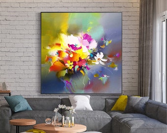 Gold Bird Blue Framed Canvas Print Abstract Background Dinning Room Wall Art LJ