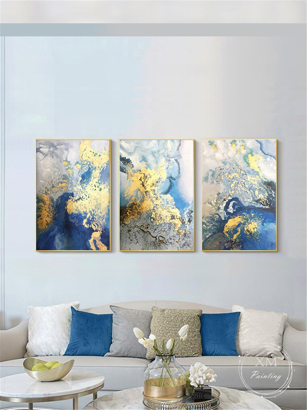 Gold Abstract Painting Set, Handmade Acrylic Canvas Wall Art Wall Decor ...