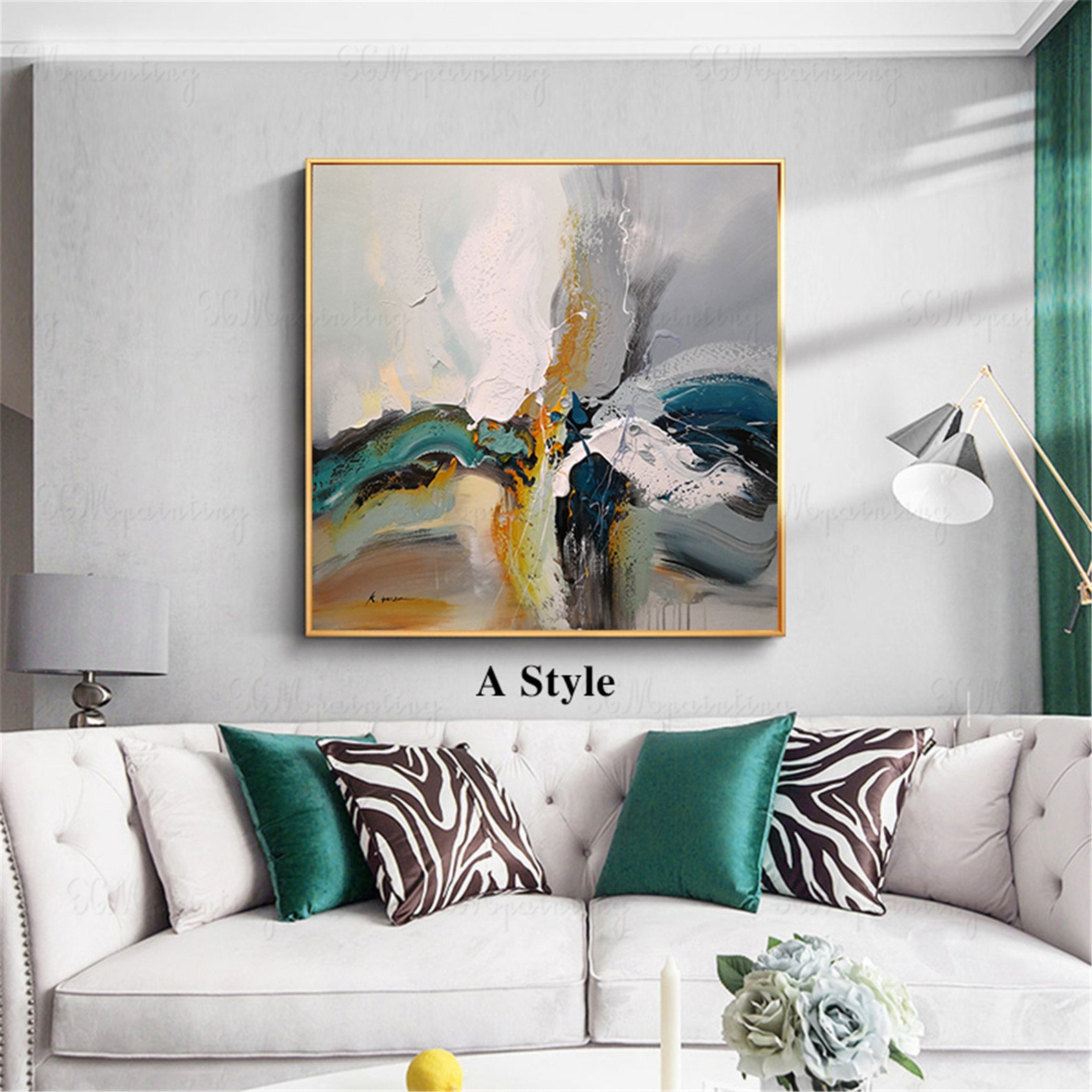 3 pieces navy blue abstract painting canvas wall art picture Etsy
