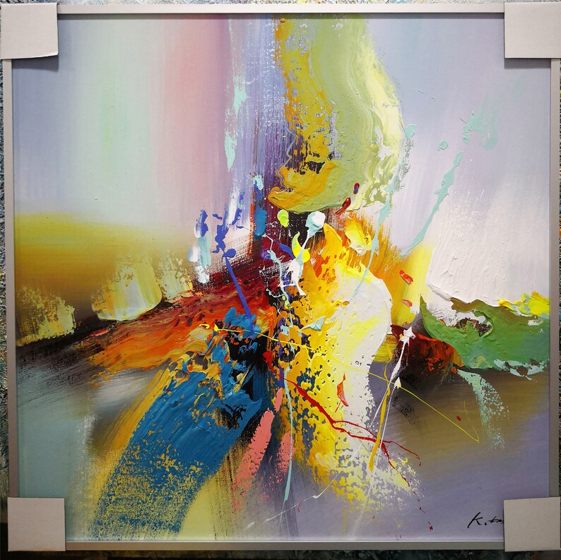 Original Painting Abstract Canvas Wall Art Framed for Living Etsy