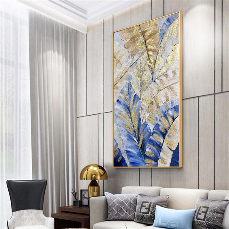 Acrylic Gold Leaf Abstract Paintings on Canvas Wall Art for Living Room