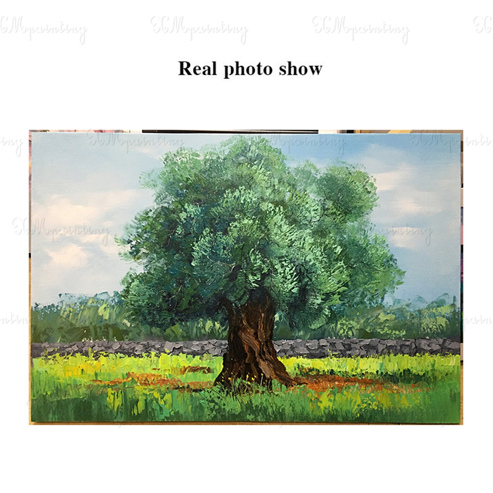 Green olive tree Abstract painting canvas wall art picture for Etsy