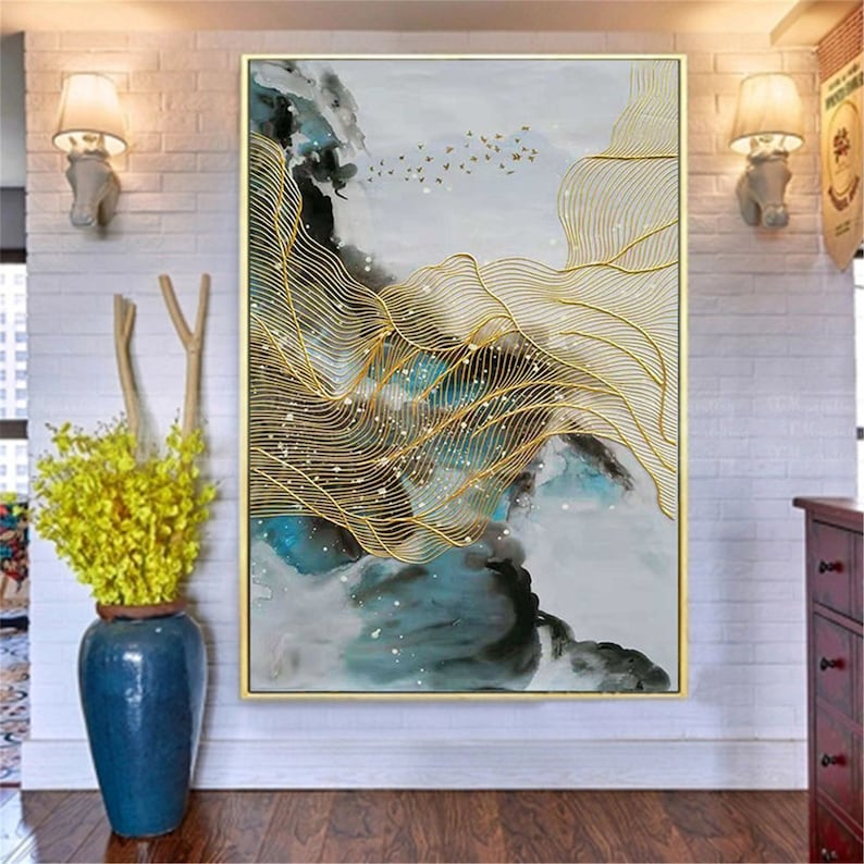 Framed Abstract Painting on Canvas Wall Art Picture for Living Etsy