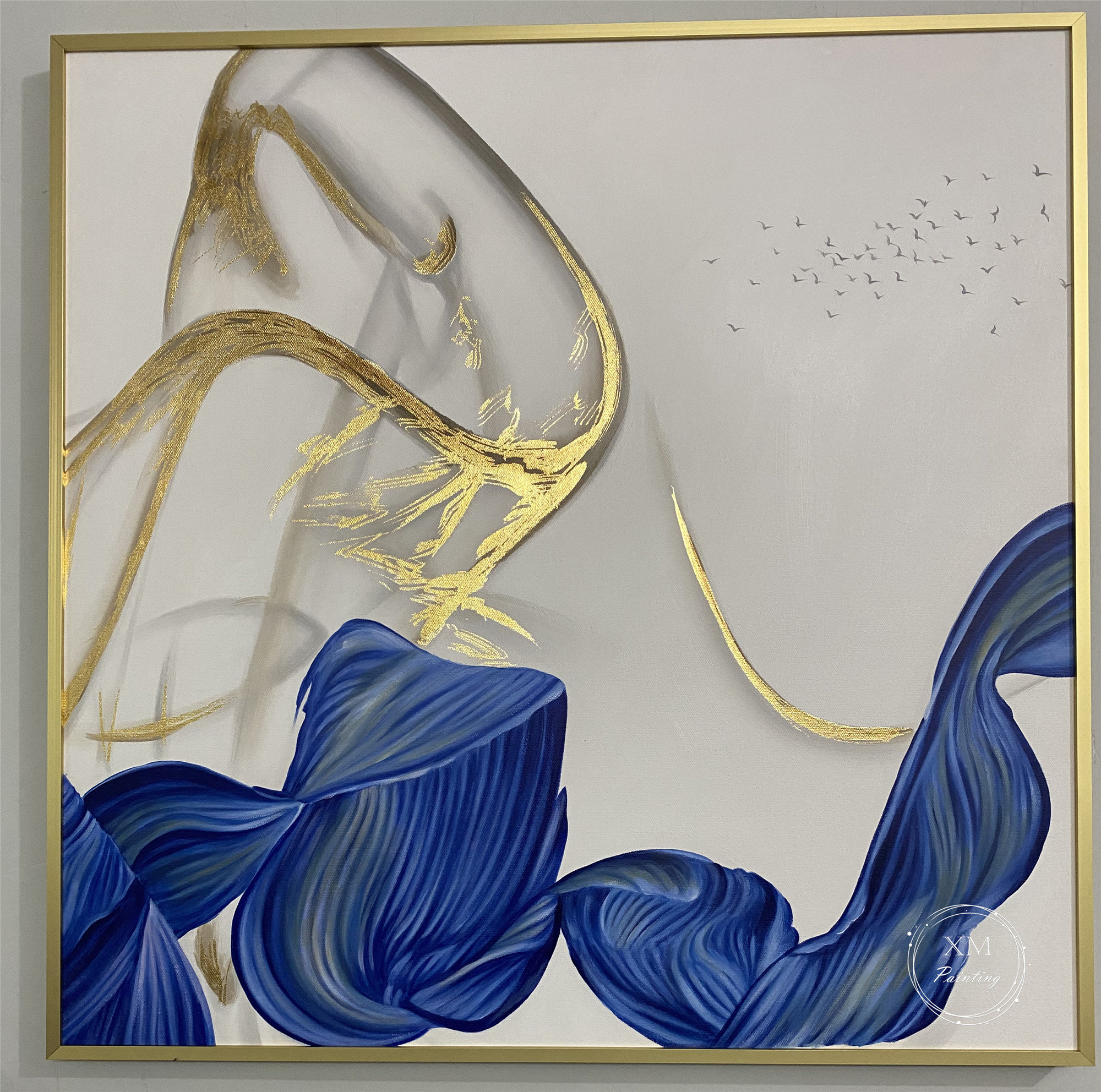 Navy Blue Abstract Painting on Canvas Wall Art Framed for - Etsy Australia