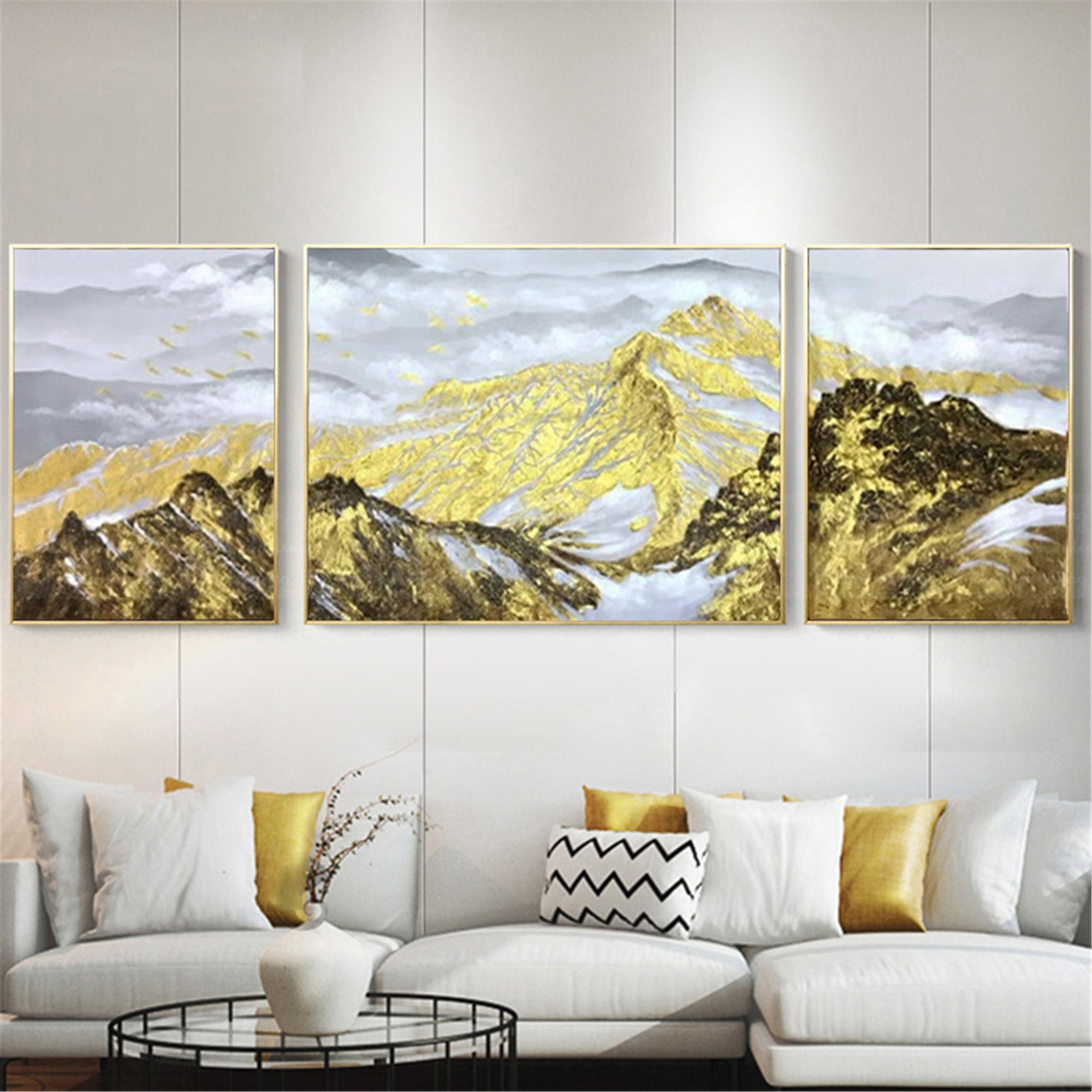 3 Pieces Gold Art Abstract Canvas Painting Wall Art Pictures Etsy