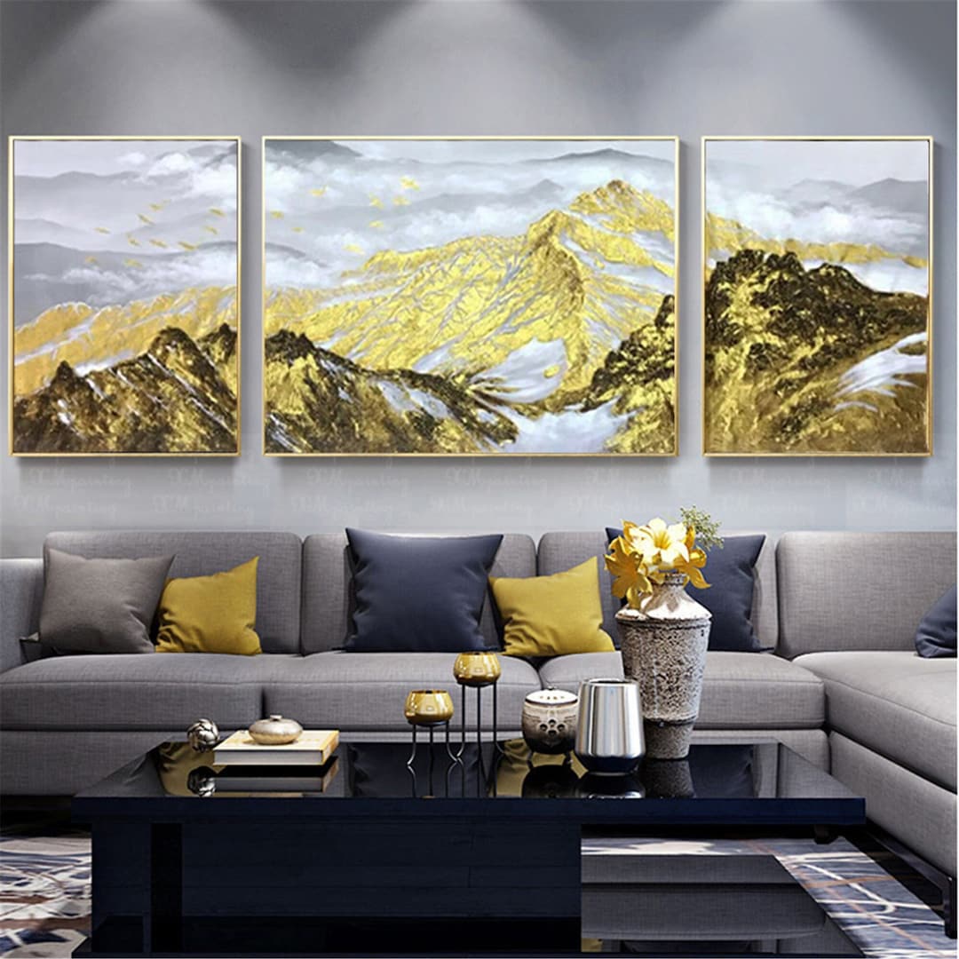 3 Pieces Gold Art Abstract Painting on Canvas Framed Wall Art for ...