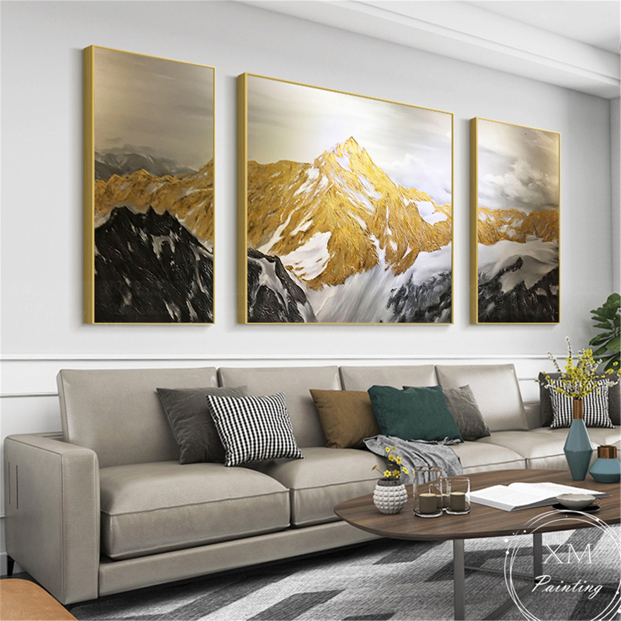 3 Pieces Gold Art Abstract Painting on Canvas Wall Art Framed - Etsy