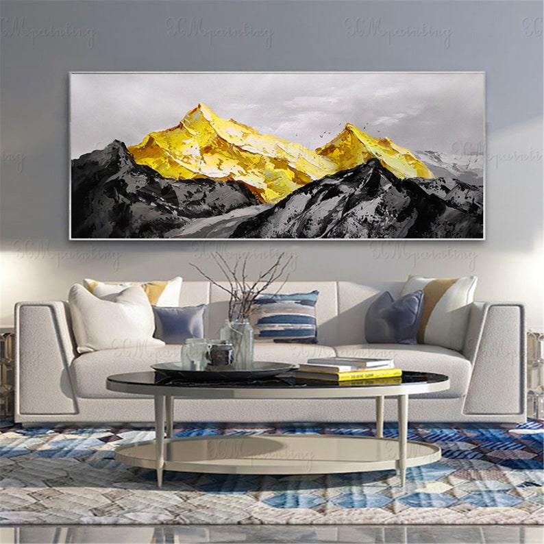Gold Acrylic Mountains Abstract Painting Canvas Wall Art | Etsy