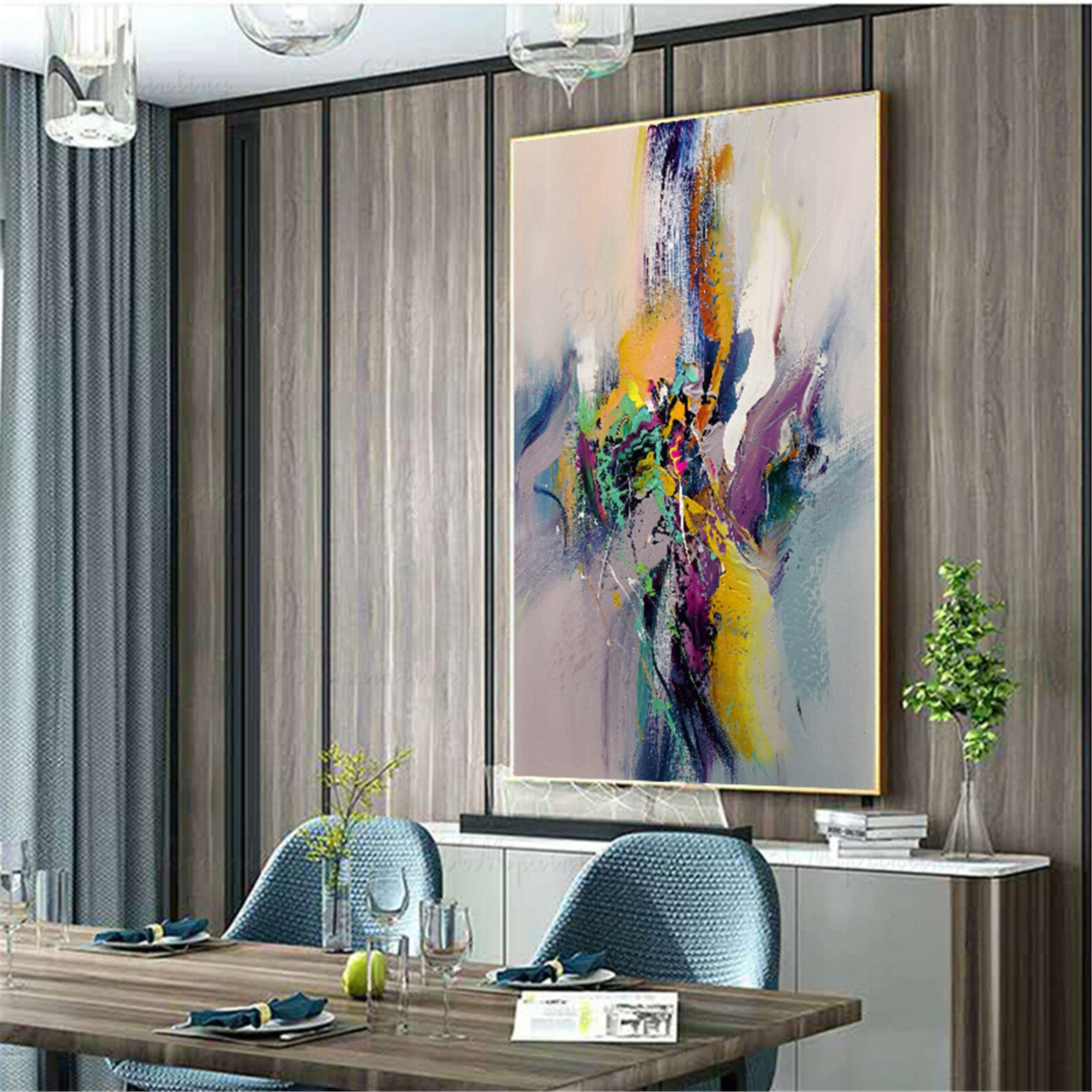 Original purple acrylic Abstract painting canvas wall art | Etsy