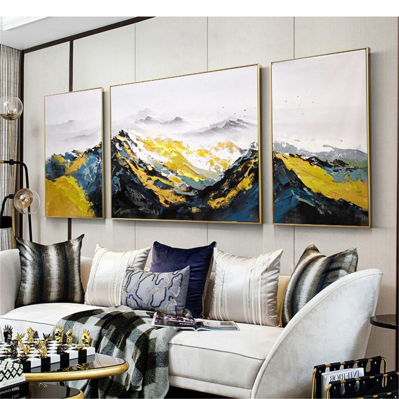 3 Pieces Original Abstract Painting on Canvas Wall Art Framed Etsy