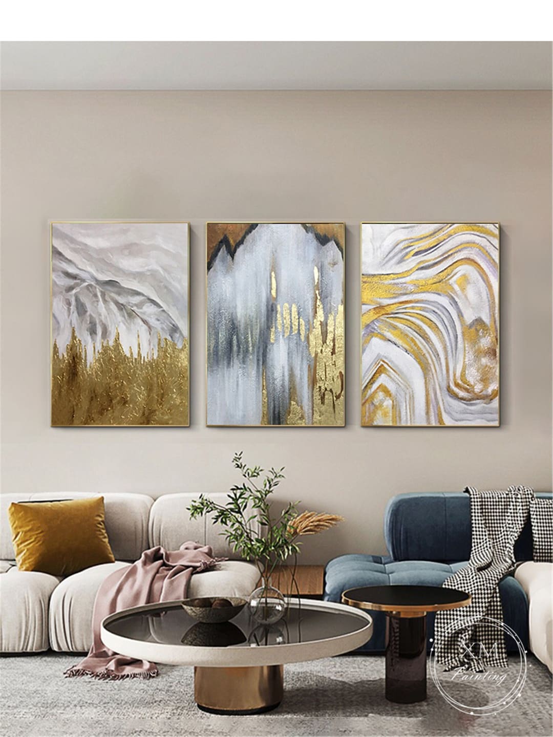 Set Mit 3 Abstrakten Leinwandbildern Für Wanddekoration – 40x60 Cm, Gerahmt, Fertig Zum Aufhängen – Für Wohnzimmer, Schlafzimmer & Mehr