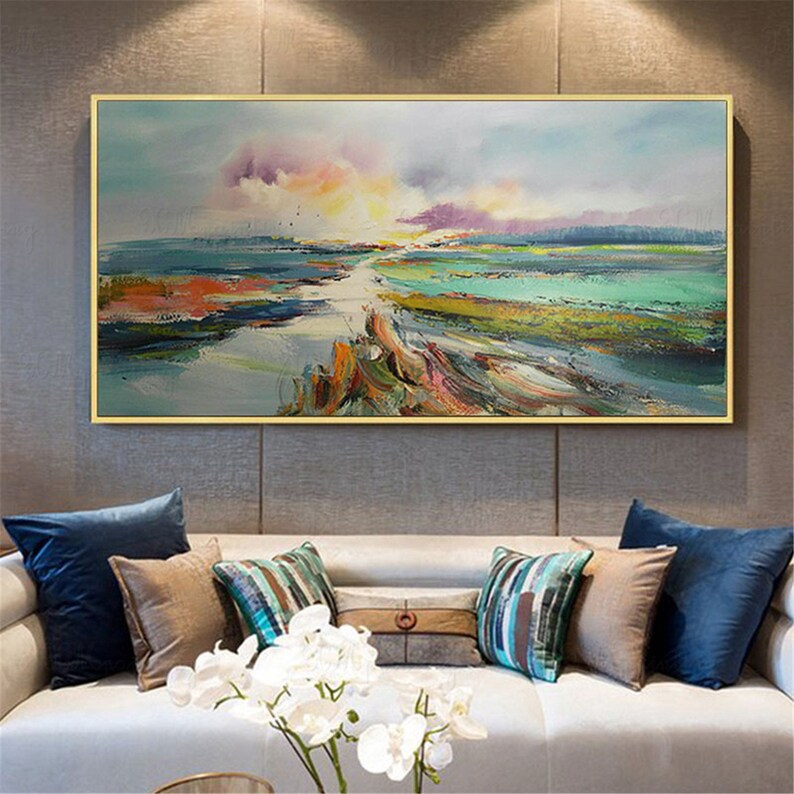 Original Green Abstract Painting on Canvas Wall Art Framed for Etsy