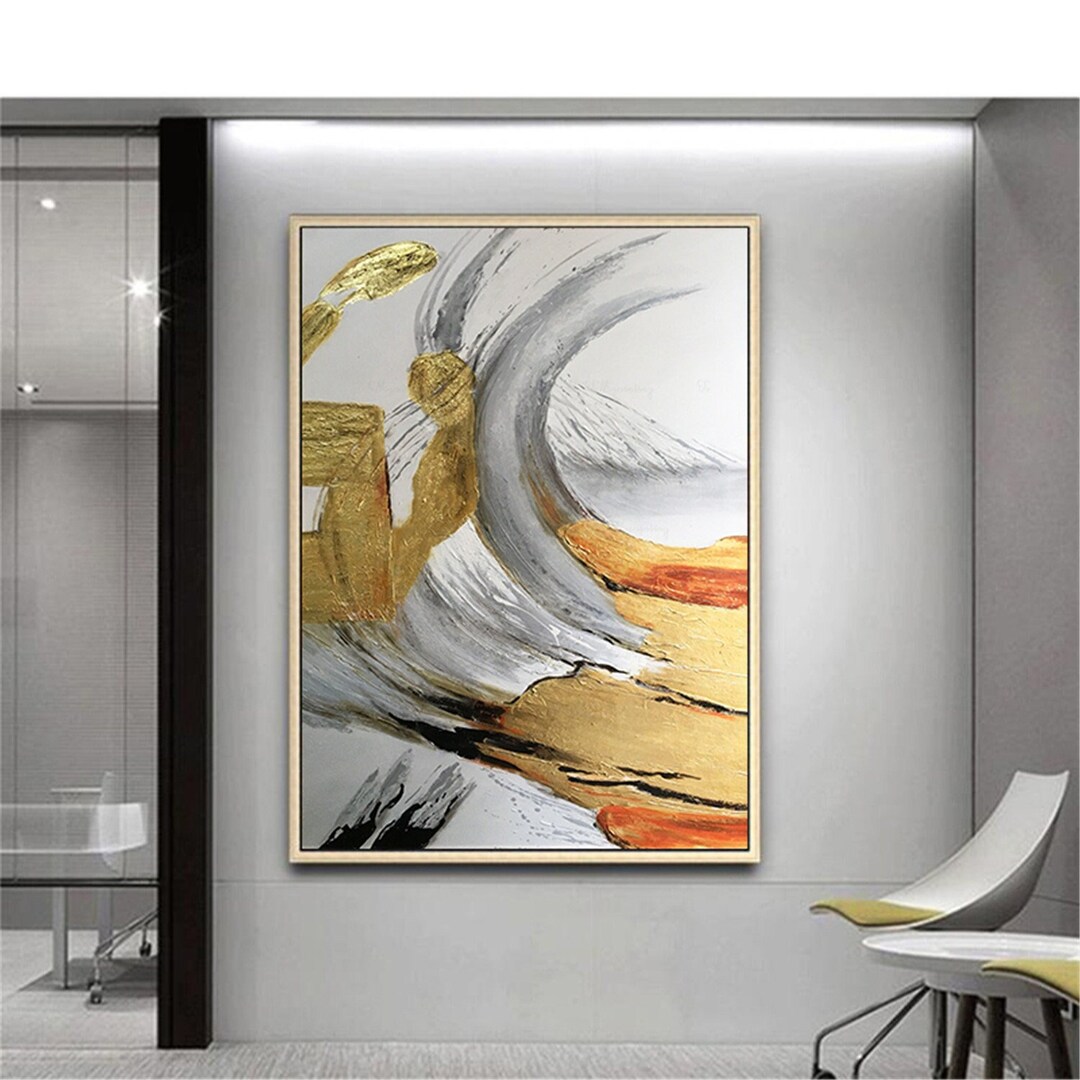Gold Leaf Abstract Paintings Canvas Wall Art for Living Room Wall Decor ...