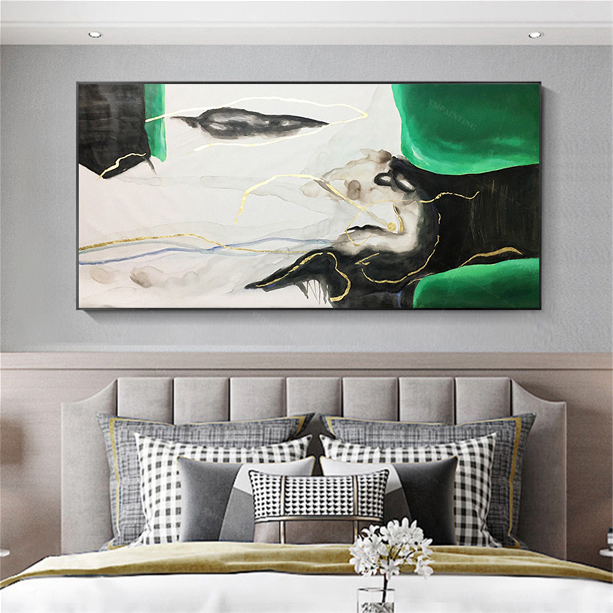 Abstract green painting handmade wall art pictures for wall | Etsy