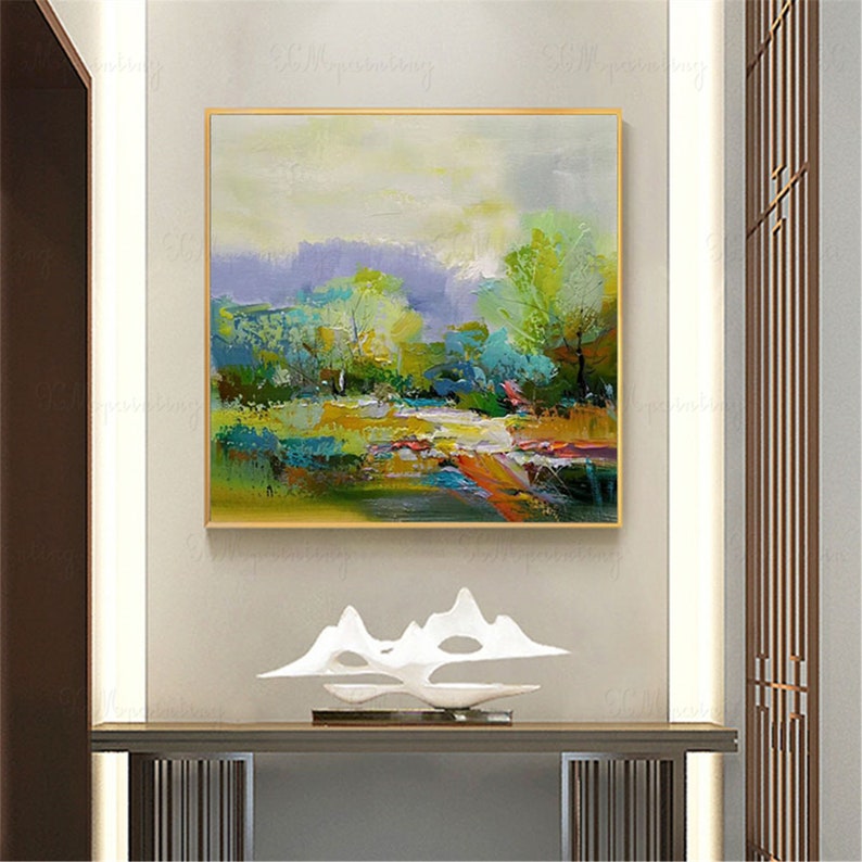 Abstract painting canvas wall art pictures for living room wall decor home decoration Original acrylic texture gold art landscape green tree