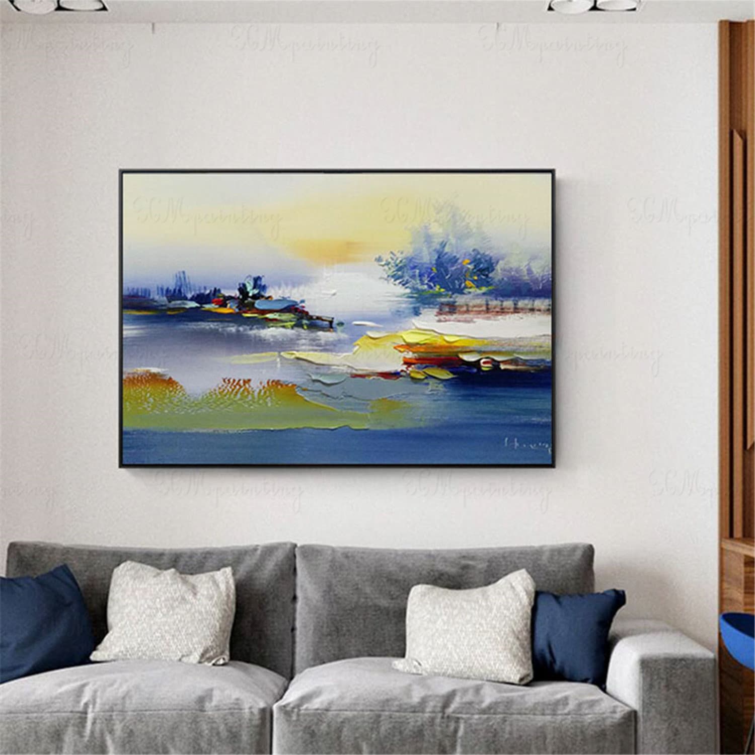 Navy blue Abstract painting canvas wall art pictures for Etsy