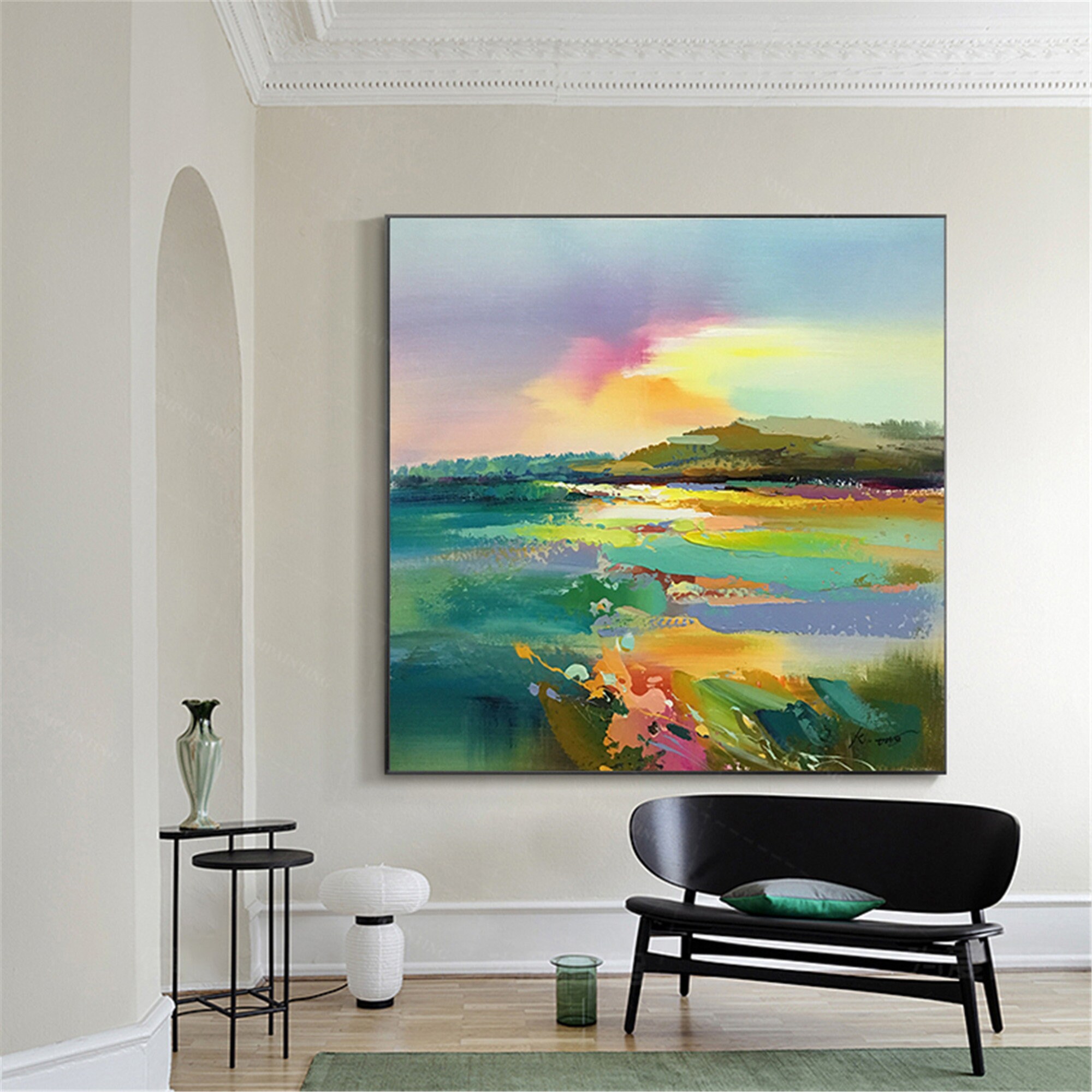 Green Artwrok Abstract Painting Framed Wall Art Picture for Etsy