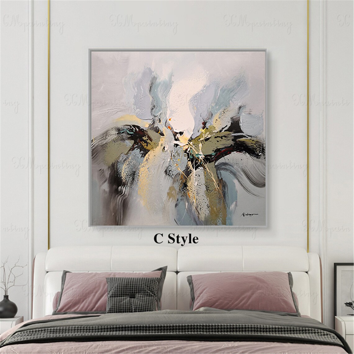 3 pieces navy blue abstract painting canvas wall art picture Etsy