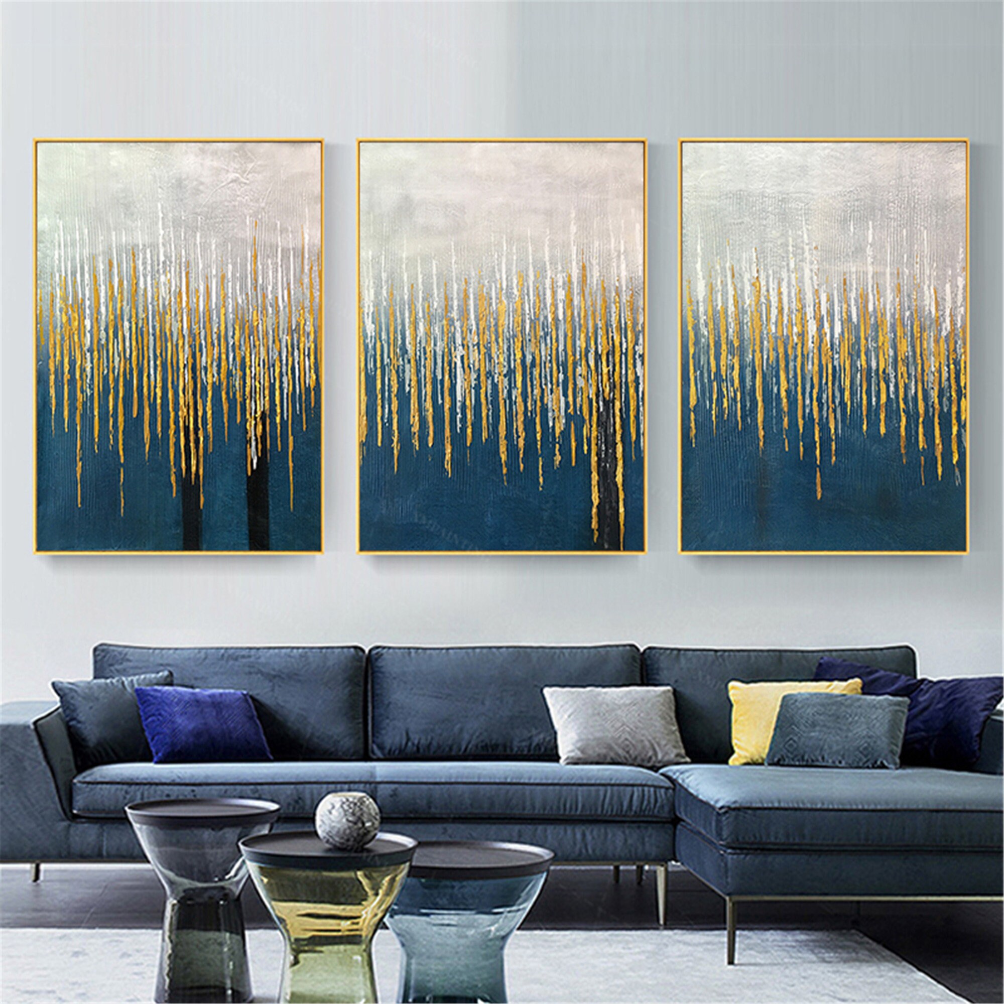3 pieces gold art abstract painting canvas wall art pictures Etsy