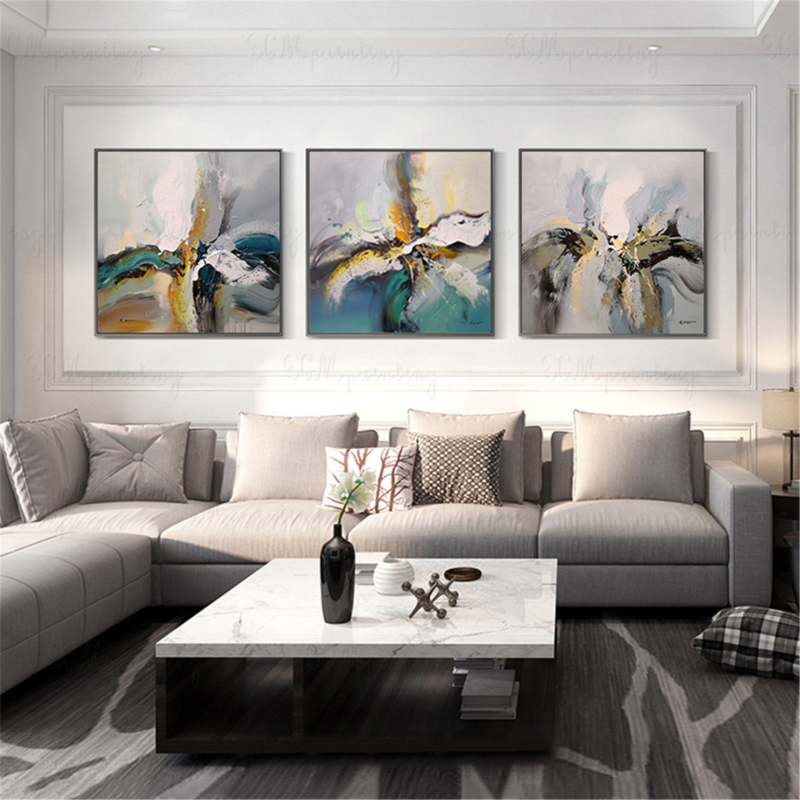 3 pieces navy blue abstract painting canvas wall art picture Etsy