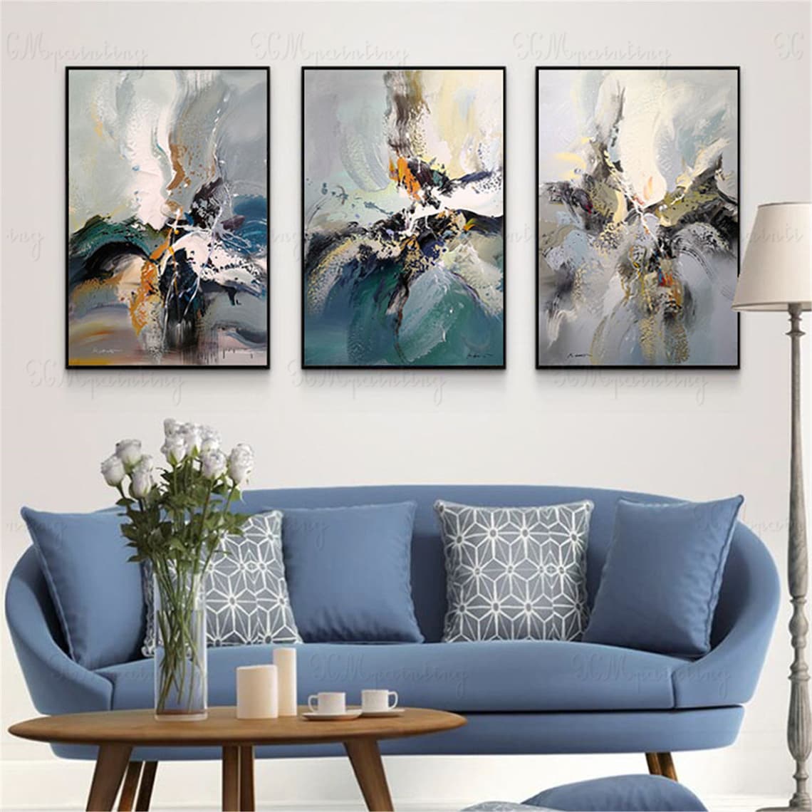 3 Pieces Original Abstract Painting on C…